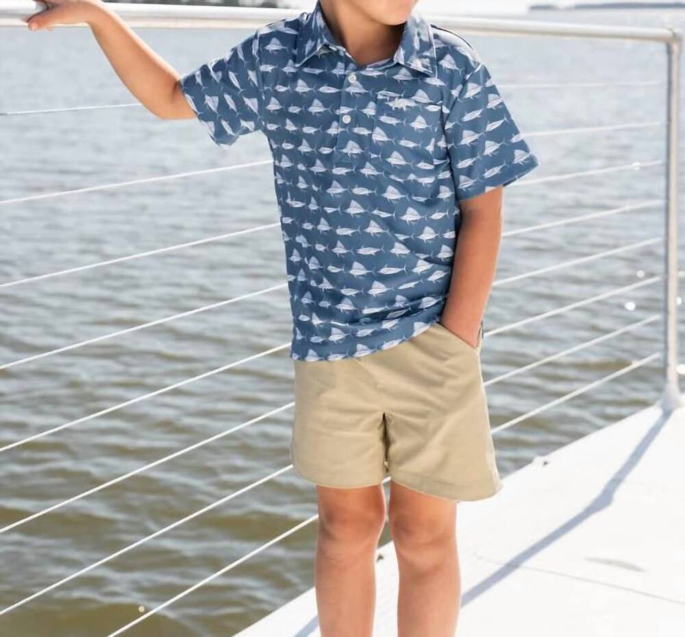 NEW SALTWATER BOYS CO. boy's performance fish polo in blue